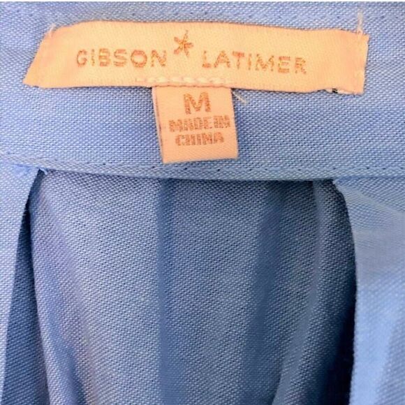 Gibson Latimer Blue Tunic High Low Button Up Pockets Cotton Women Size M Keyhole - Picture 7 of 8